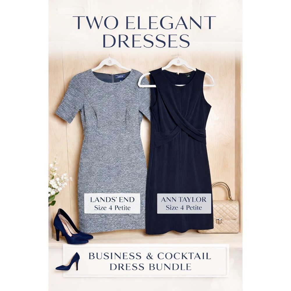 Ann Taylor & Lands' End Petite Dress Bundle Sz 4P Work Sheath Career Classic